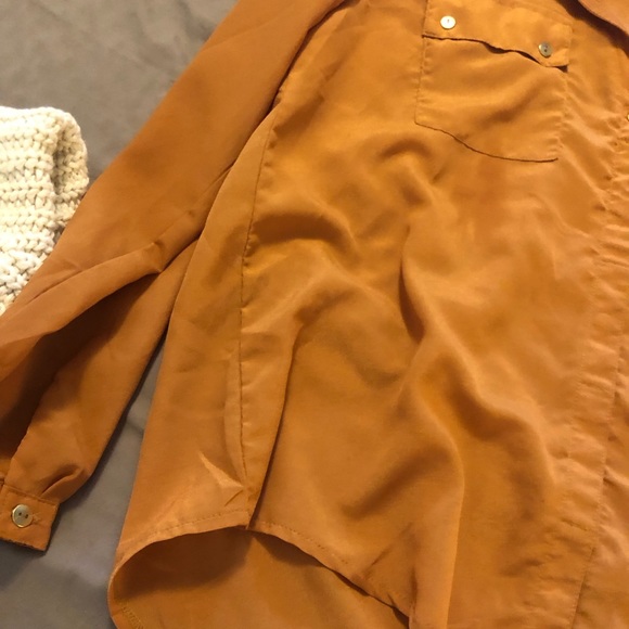 Mustard colored button up NWOT YB - Picture 3 of 11